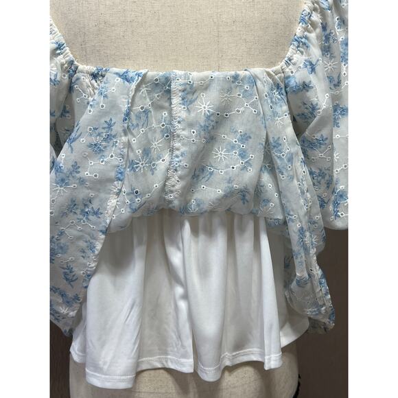 Altar 'D State Women's Embroidered Floral Top Crop Smocked Balloon Sleeve Large - Picture 8 of 16